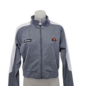Ellesse Pinzolo Crop Track Jacket Womens M Full Zip Tennis Patch Gray Fleece 80s